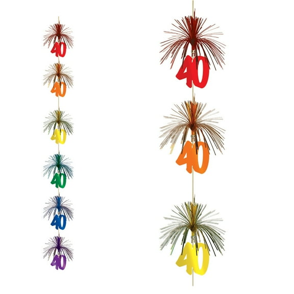 Beistle Club Pack of 12 Multi-Colored "40" Firework Stringer Hanging Decorations 7'