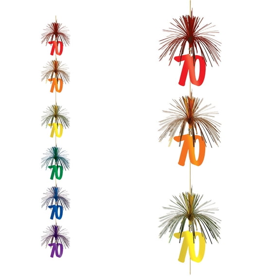 Beistle Club Pack of 12 Multi-Colored "70" Firework Stringer Hanging Decorations 7'