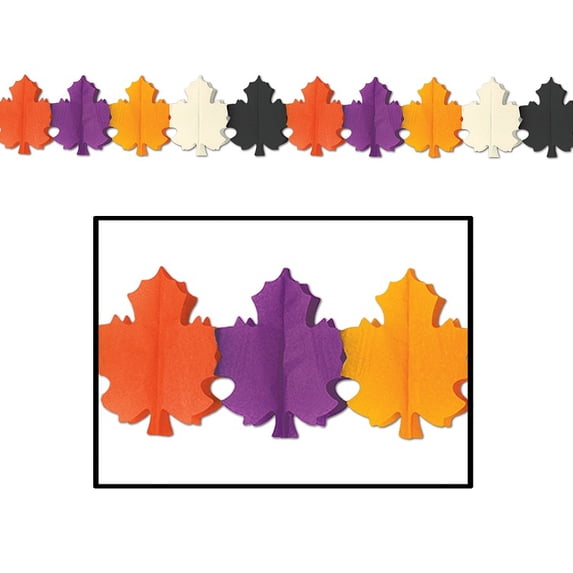 Beistle Club Pack of 12 Multi-Colored Designer Fall Leaf Tissue Garland Party Decorations 12'