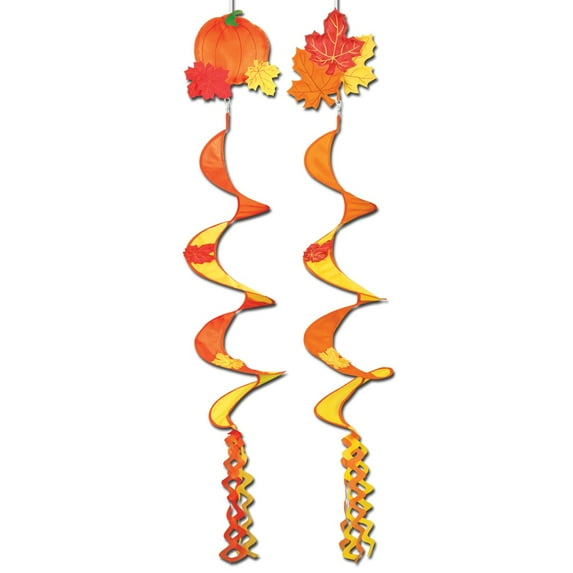 Beistle Club Pack of 12 Orange Thanksgiving Themed Autumn Wind Spinners Hanging Decorations 42"