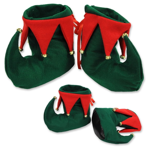 Beistle Club Pack of 12 Pairs Red and Green Elf Boots with Jingle Bells - Adult Sized