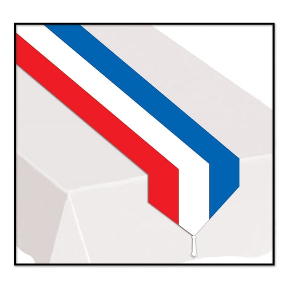 Beistle Club Pack of 12 Patriotic Red, White and Blue Striped Disposable Table Runners 72"