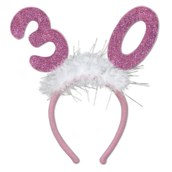 Beistle Club Pack of 12 Pink Glittered "30" Bopper Headband Party Favor Costume Accessories