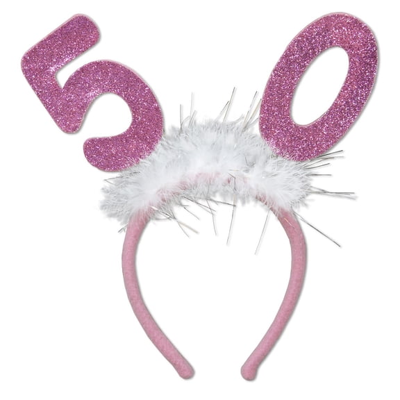 Beistle Club Pack of 12 Pink Glittered "50" Bopper Headband Party Favor Costume Accessories