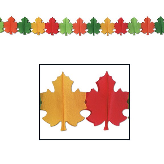 Beistle Club Pack of 12 Red, Green, Yellow and Orange Fall Leaf Tissue Garland Party Decorations 12'