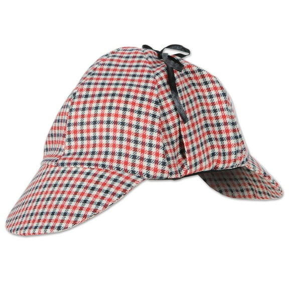 Beistle Club Pack of 12 Red and Black Houndstooth Deerstalker Hat 10.5"