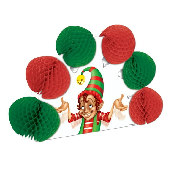 Beistle Club Pack of 12 Red and Green Elf Pop-Over Honeycomb Centerpiece Party Decorations 10"