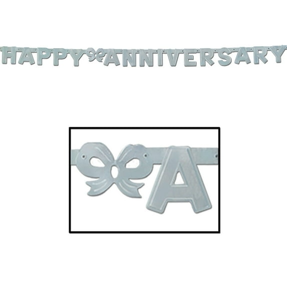 Beistle Club Pack of 12 Silver Foil "Happy Anniversary" Jointed Streamer Party Decorations 6'