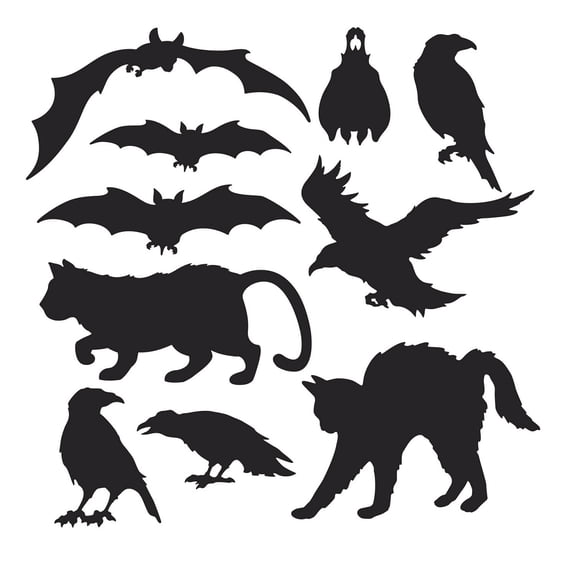 Beistle Club Pack of 120 Black Cats, Bats, and Birds Halloween Silhouettes Cutout Decorations