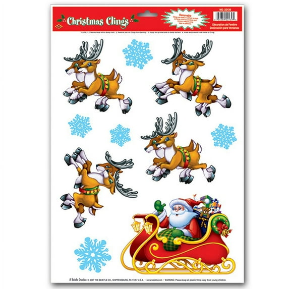 Beistle Club Pack of 120 Santa and Reindeer Window Clings Christmas Decorations 17"