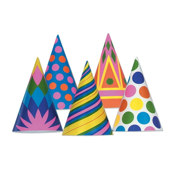 Beistle Club Pack of 144 Multi-Colored Geometric Patterned Fun and Festive Party Cone Hat 7"