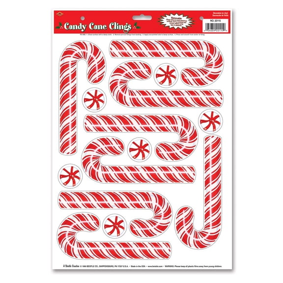 Beistle Club Pack of 168 Candy Cane and Peppermint Candy Window Clings Christmas Decorations 17"