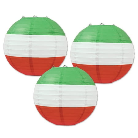 Beistle Club Pack of 18 Red, White and Green Striped Hanging Paper Lantern Party Decorations 9.5"