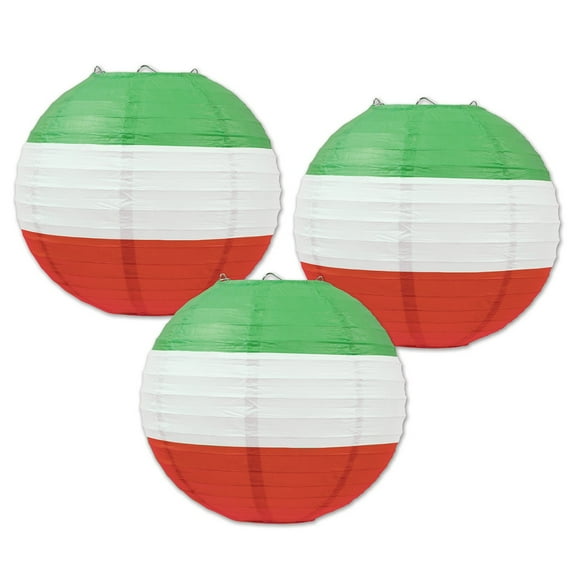 Beistle Club Pack of 18 Red, White and Green Striped Hanging Paper Lantern Party Decorations 9.5"