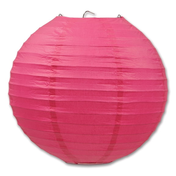 Club Pack of 18 Round Cerise Pink Hanging Paper Lanterns 9.5"
