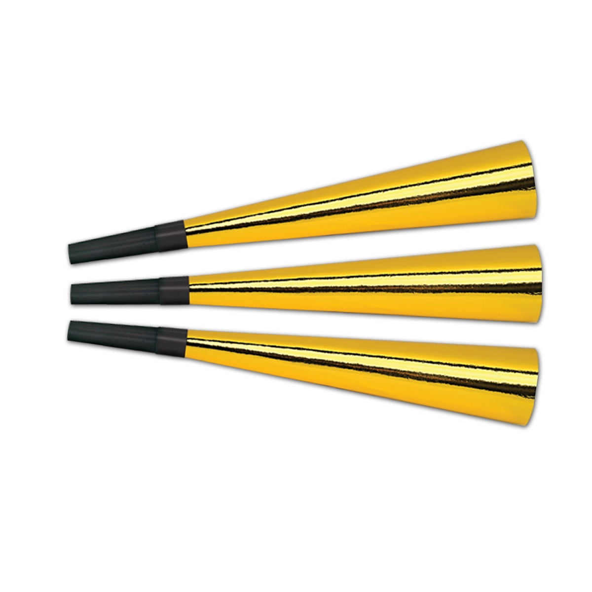 Beistle Club Pack of 180 Gold and Black New Year's Eve Foil Trumpet Horn Party Favors 9"