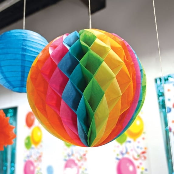 Club Pack of 24 Multi Color Honeycomb Hanging Tissue Ball Decorations 12"