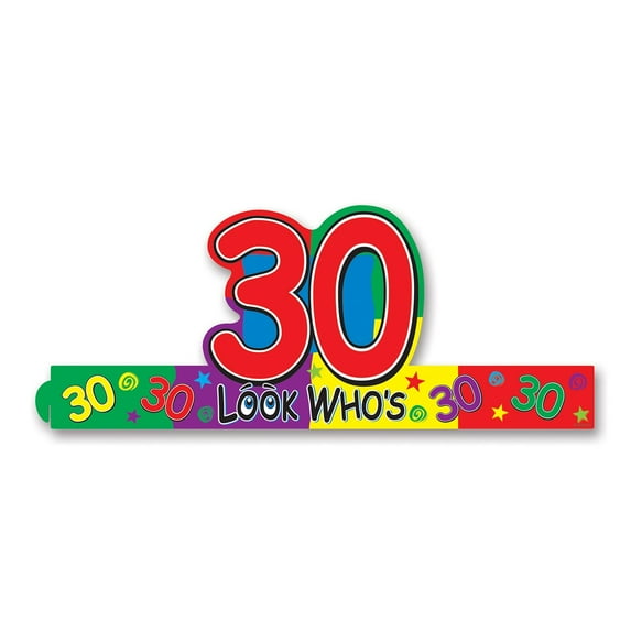 Beistle Club Pack of 24 Multi-Colored Adjustable ''Look Who's 30'' Headband Party Accessories