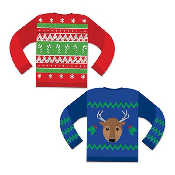 Club Pack of 24 Ugly Sweater Cutouts Christmas Decorations 14.75"