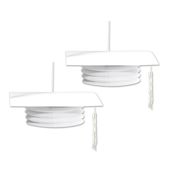 Beistle Club Pack of 24 White Grad Cap Paper Lantern Hanging Decorations 9"