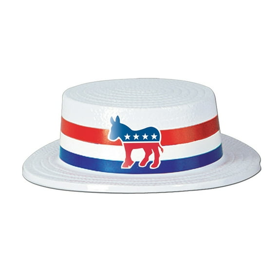 Beistle Club Pack of 24 White Skimmer with Democratic Band Party Hat - Adult One Size