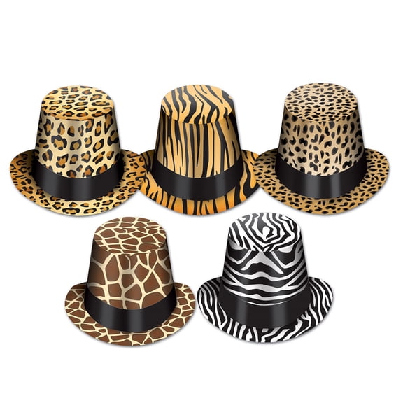 Club Pack of 25 Assorted Animal Print Costume Hi-Hat