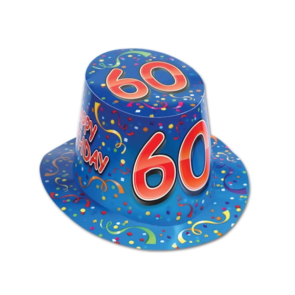 Club Pack of 25 Blue and Red ''Happy 60 Birthday'' Hi-Hats