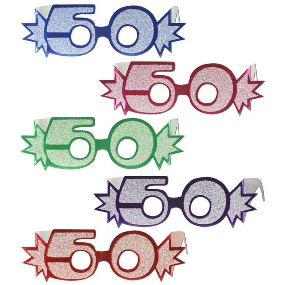 Beistle Club Pack of 25 Multi-Colored Glittered Foil "50" Eyeglasses