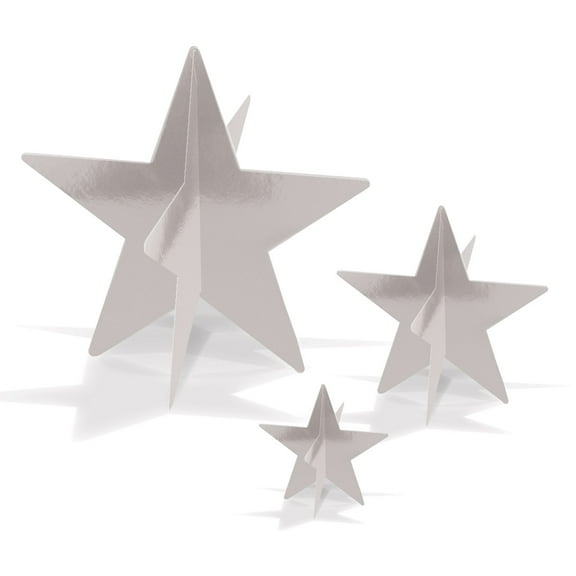 Beistle Club Pack of 36 Awards Night 3-D Silver Foil Star Table Centerpieces