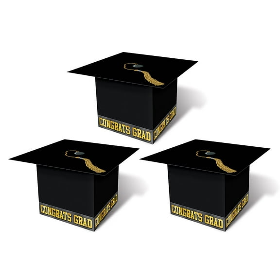 Beistle Club Pack of 36 Decorative Jet Black Graduation Cap Favor Boxes 3.25"