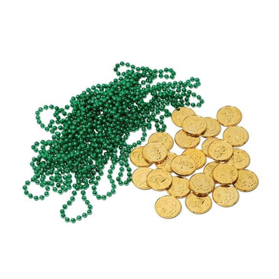 Beistle Club Pack of 444 Green Beads and Gold Coins Leprechaun Loot