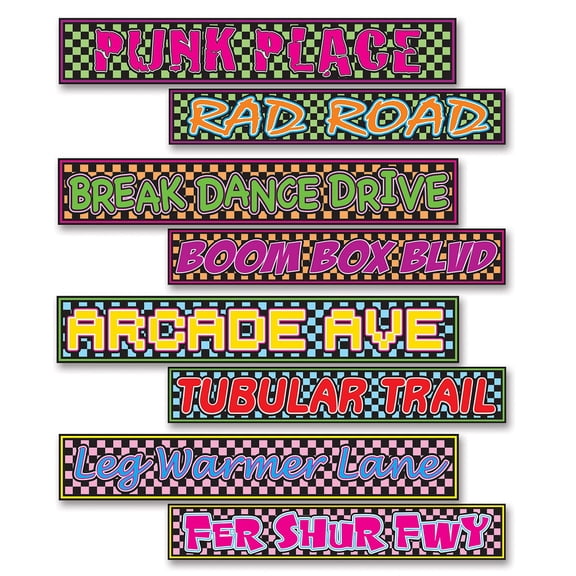 Beistle Club Pack of 48 Vibrantly Colored 80's Street Sign Cutout Decors 24"
