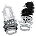 thumbnail image 1 of Beistle Club Pack of 50 Black and Silver Foil Happy New Year Glitter and Feather Tiaras, 1 of 2