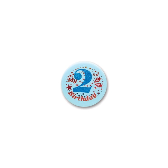 Club Pack of 6 Blue "My 2nd Birthday" Decorative Satin Buttons for Boys 2"