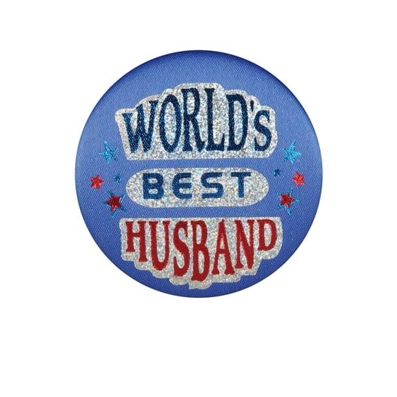Club Pack of 6 World's Best Husband Blue Satin Decorative Buttons 2"