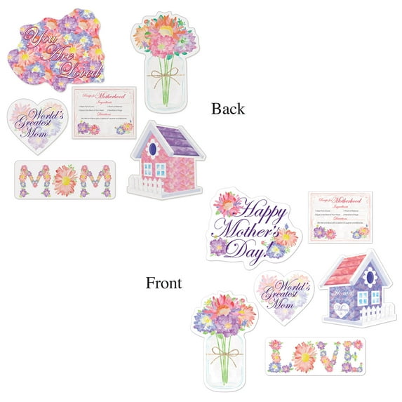 Club Pack of 72 Pink and Purple Mother's Day Cutouts 14.75"