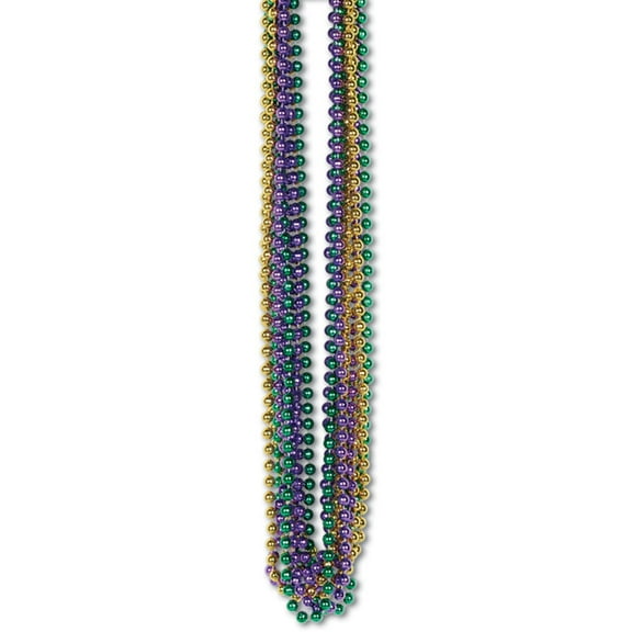 Beistle Club Pack of 720 Green, Gold and Purple Mardi Gras Small Round Beaded Necklace Party Favors