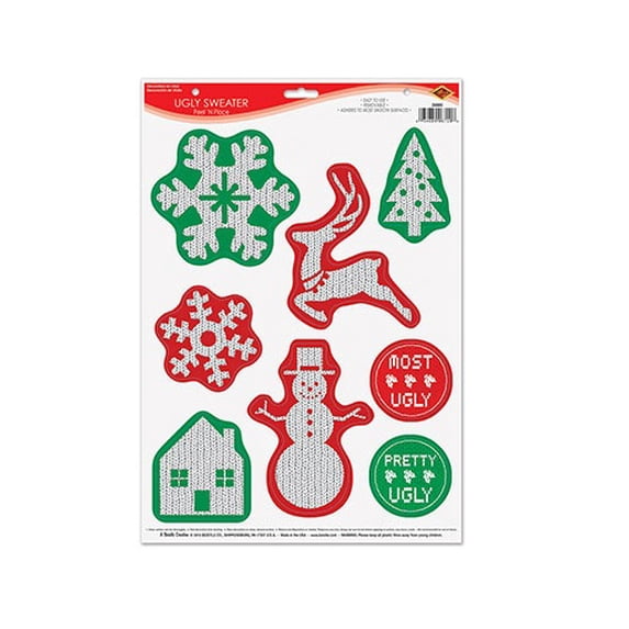 Beistle Ugly Sweater Peel 'N Place Christmas Wall Decorations - 17" - Pack of 12
