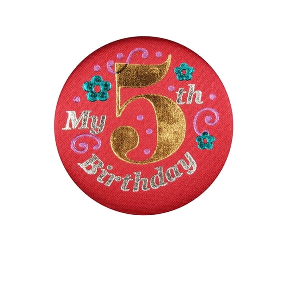 Cluib Pack of 6 Red "My 5th Birthday" Decorative Satin Buttons for Girls 2"