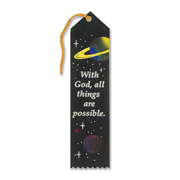 Beistle Pack of 6 Black "With God, All Things Are Possible Award" Decorative Award Ribbon Bookmarks
