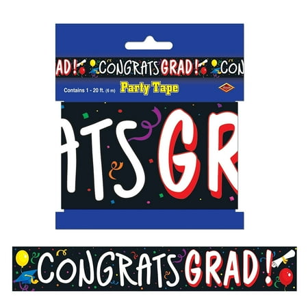 Beistle Congrats Grad Graduation Banner Caution 20' Party Tape, Black