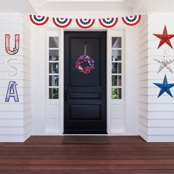 Beistle Pack of 6 Red White and Blue Patriotic Decorative Party Feather Wreath 8"