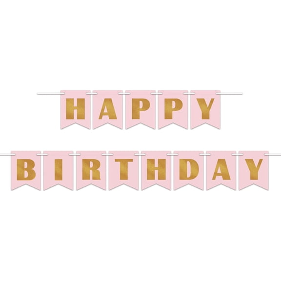 12 Pack Bulk Foil Happy Birthday Party Streamer (Pink and Gold)