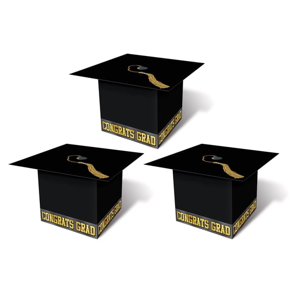 Beistle Grad Cap Favor Boxes, 31/4 by 31/4-Inch, Black