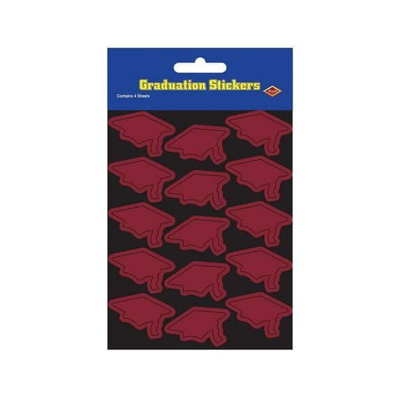 Beistle Graduate Cap Stickers, 4?" x 7?", Maroon