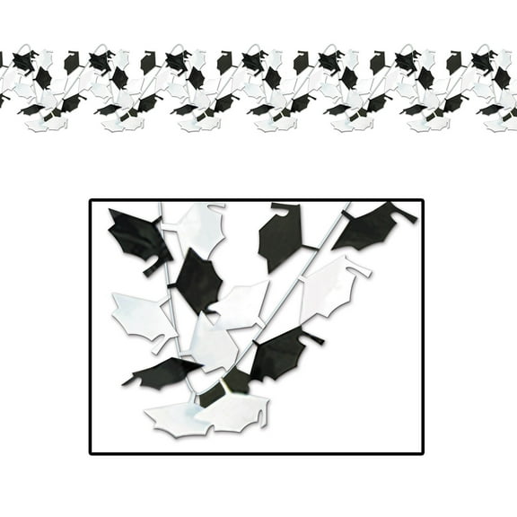 Beistle Graduate Caps Graduation Decoration 25' Garland, Black White
