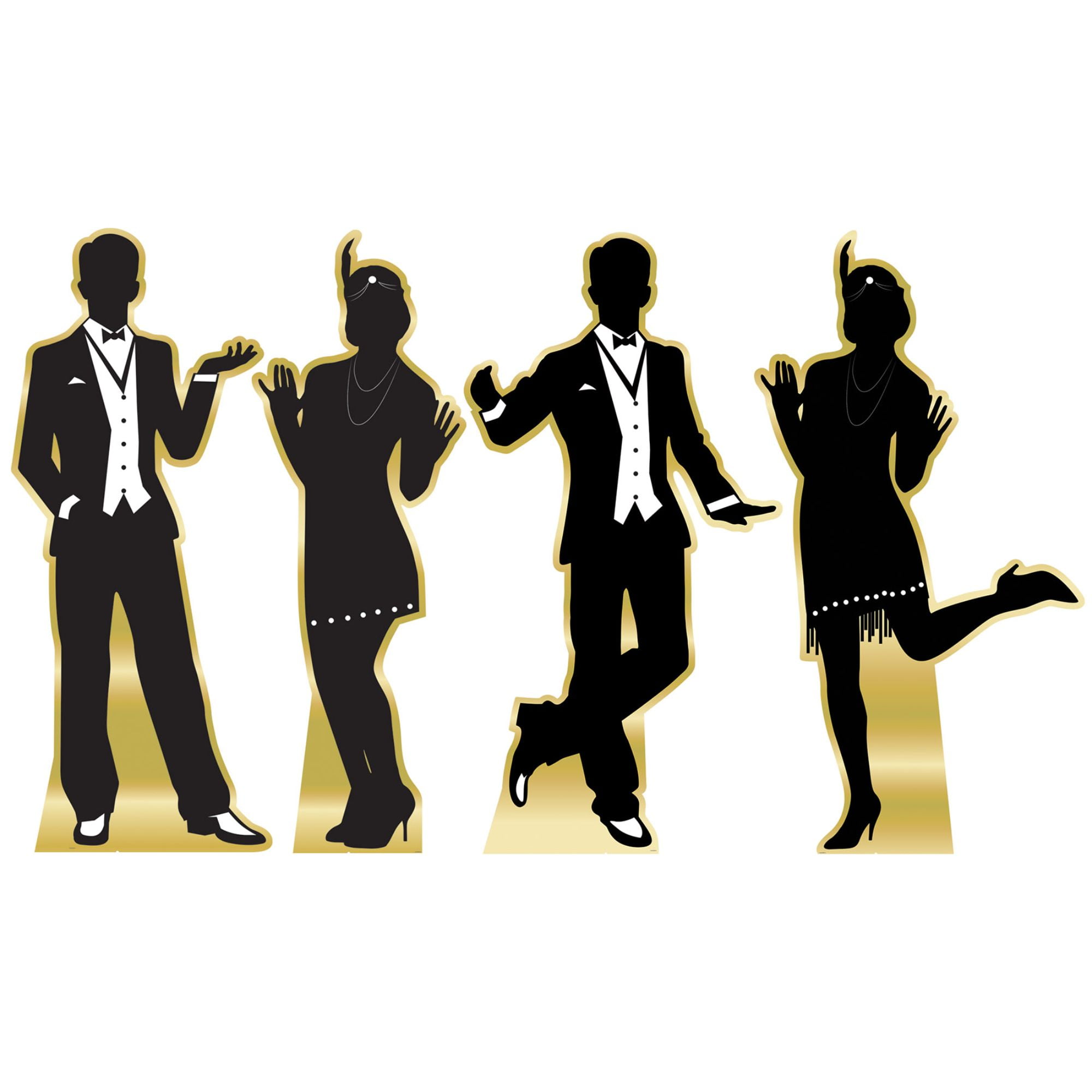 Beistle Great 20's Dancer Silhouette Stand Up Decorations - 5.5' - Black and Gold - Pack of 4