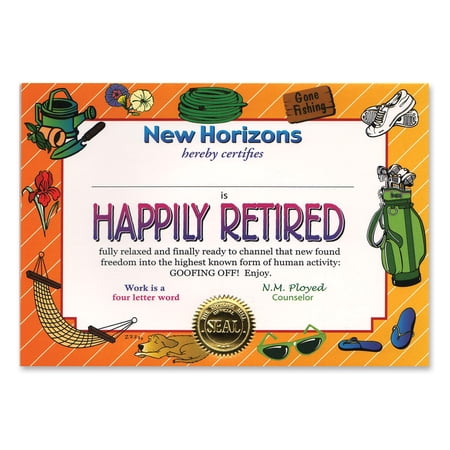 6 Pack Bulk Happily Retired Certificate