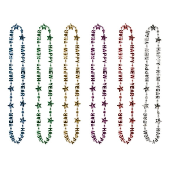 12 Pack Beistle Happy New Year Bead Necklaces- Multicolor