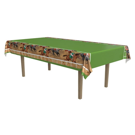 Beistle Horse Racing Tablecover, 54 by 108-Inch, Multicolor